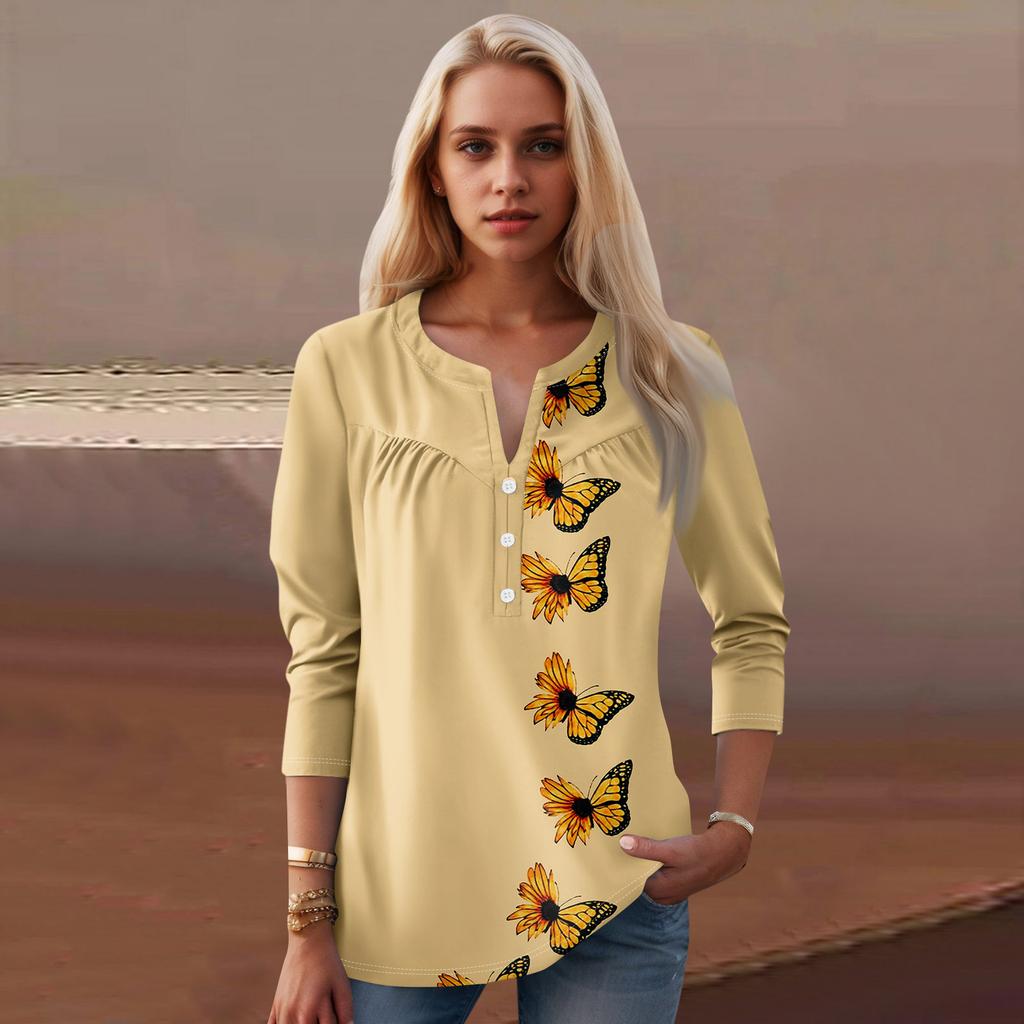 Женская мода повседневный топ с длинным рукавом и круглым вырезом с цветочным принтом