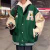 Men's Retro Autumn Baseball Jacket with Embroidered Lettering and Contrast Stitching