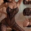 Black Crotchless Bodysuits Plus Size Lingerie Women Sexy Fishnet Bodystockings Erotic Costumes Lace Florals Teddies Body Suits