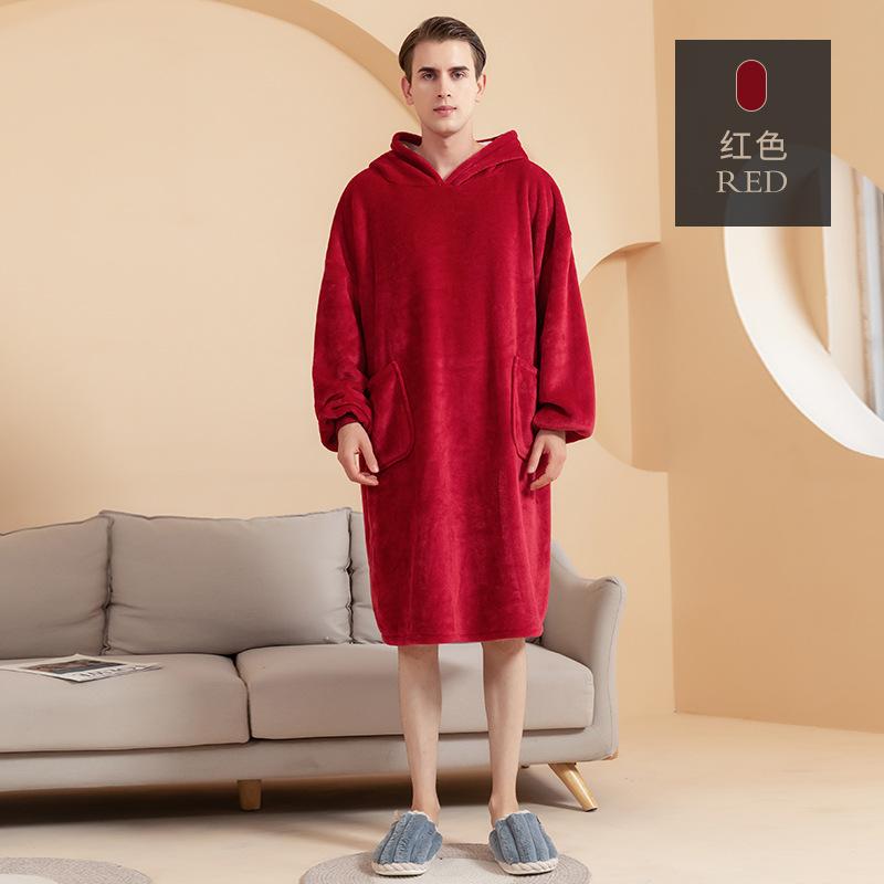 Wearable Blanket Hoodie for Men Oversized Hooded Blankets Sweatshirt Cozy Warm Fleece Blanket with Sleeves Adults Winter House Robes With Pocket