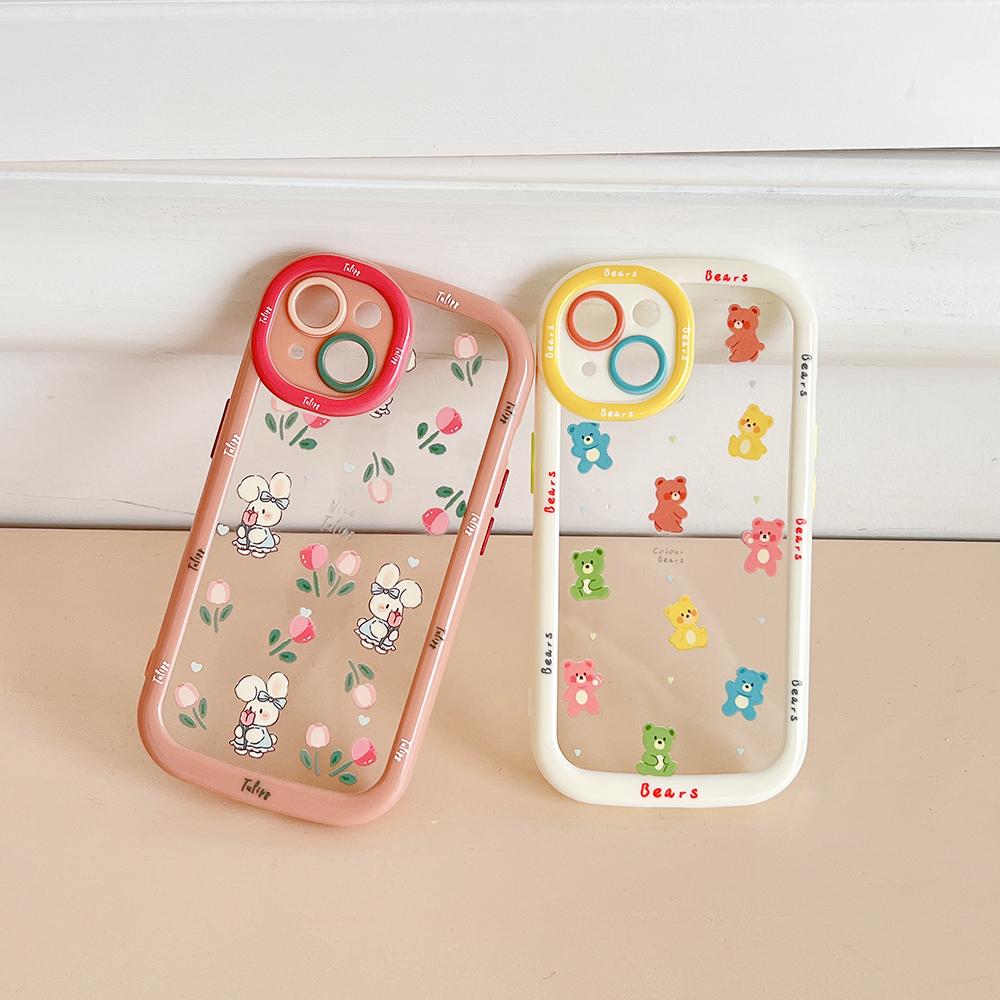Противоударный бампер с изображением кролика и мультяшного медведя, чехлы для телефонов для Iphone 14 11 12 13 Pro Max, мягкая прозрачная задняя крышка