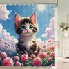 Цветная летняя шторка для душа Кошка и собака Животные Тканевые шторки для душа для деревенского декора ванной комнаты Весенняя растительная шторка для душа