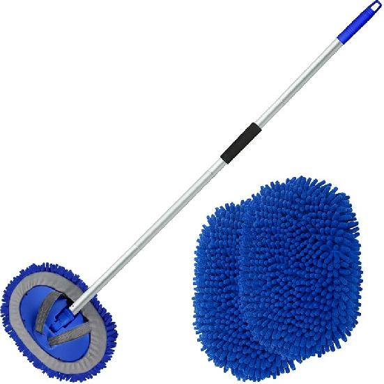 Anngrowy 62" Microfiber Car Wash Brush With Long Handle Car Washing Mop Kit Mitt Sponge Car Cleaning Supplies Kit Duster RV Washing Car Brush