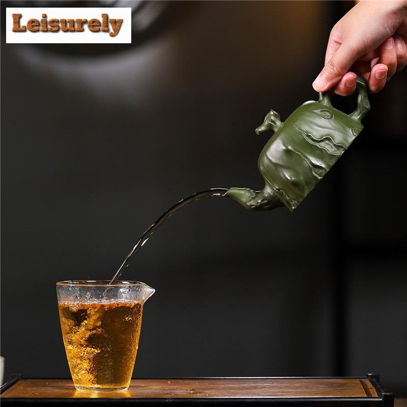 240 мл роскошные чайники из фиолетовой глины Исин, ручная работа, горшок из пня, сырая руда, изумрудно-зеленый глиняный чайник, китайский чайный набор «Цзыша», подарок