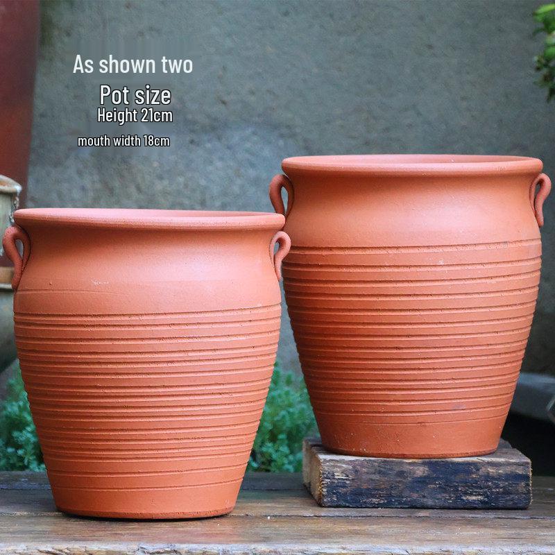 Handmade Red Clay Pot for Succulents & Flowers - Tall, Wide Mouth Ceramic Planter for Hydrangeas, Roses, and Pothos