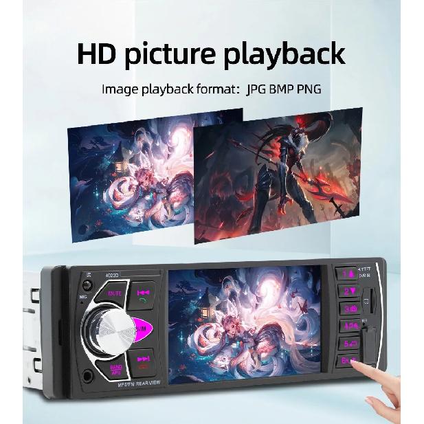 1 Din Car Radio Bluetooth 5.0, LHD Steering Wheel Remote, FLAC Audio Reversing Cam-Input, 7 Color Lights USB/TF/MP5 Player 4022D
