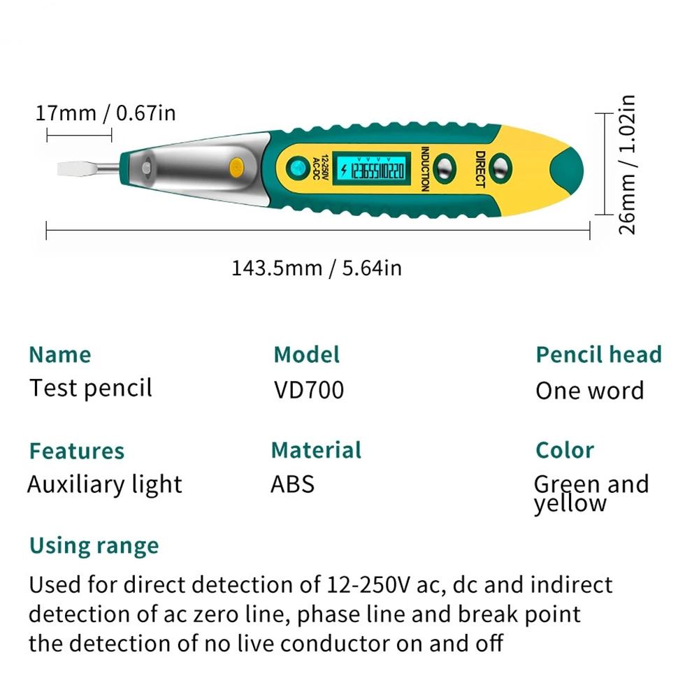 ЖК-цифровой тестовый тестер, ручка для обнаружения напряжения, ЖК-отвертка AC/DC 12-250 В для электрических инструментов