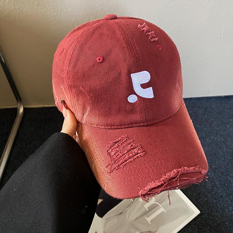 Vintage Edging Letter Embroidery Red Baseball Cap Women's Spring Summer New Big Head Circumference Cap