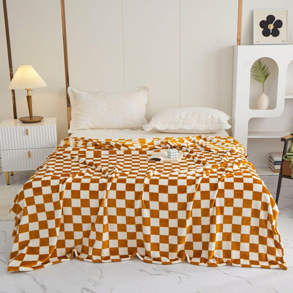 Одеяло из ворса фланели с утолщенным молочным ворсом в шахматном порядке – подарочное одеяло, клетчатый дизайн