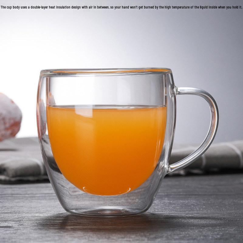 Egg-Shaped Double-Layer Glass Coffee Cup with Handle - Heat-Resistant & Ideal for Home Use