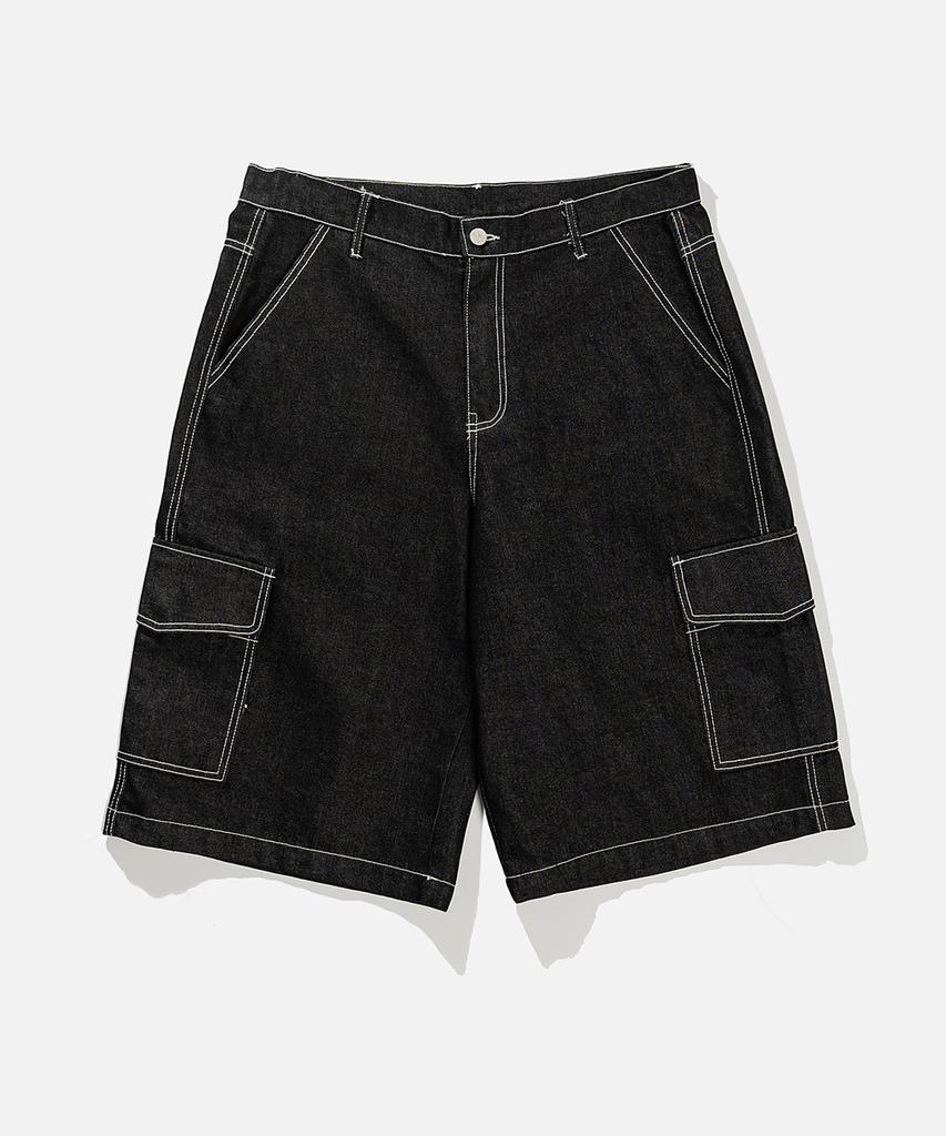 VASTIC Wide Cargo Denim Bermuda Pants_Black
