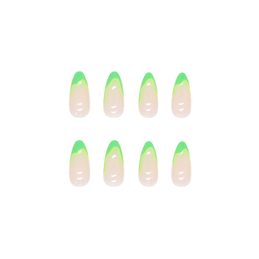 24pcs Nails Art French Blue Maple Leaves Glitter French Edge Fake Nails Full Cover False Nail