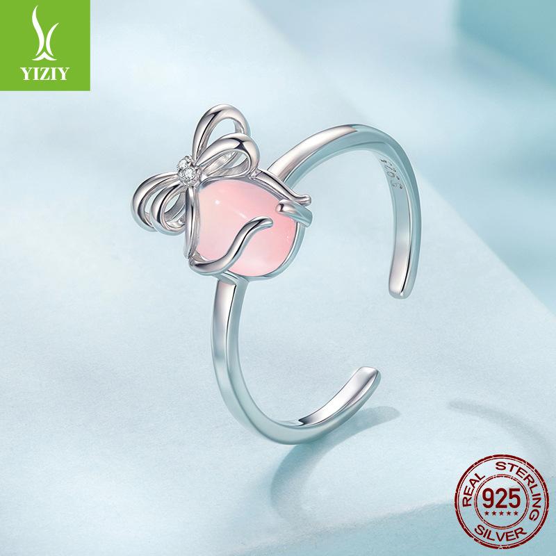 Pink Bow Open Ring For Girlfriend, Sweet And Romantic S925 Sterling Silver Ring Jewelry.