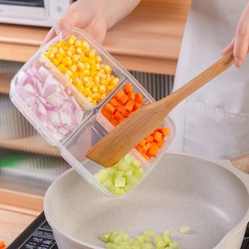 4 Grids Food Fruit Storage Box Portable Compartment Refrigerator Freezer Organizers Sub-Packed Meat Onion Ginger Clear Crisper KTY