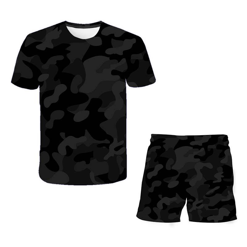 Мужские комплекты футболок, камуфляжный спортивный костюм с 3D принтом, футболки, шорты, комплект из 2 предметов, новая уличная одежда, костюмы больших размеров, спортивная одежда, мужская одежда