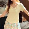 Yellow Korean Sweet Bow Doll Collar Short Sleeve T-Shirt Female Summer Spice Girl Slim Fit Tight Waist Short Top White