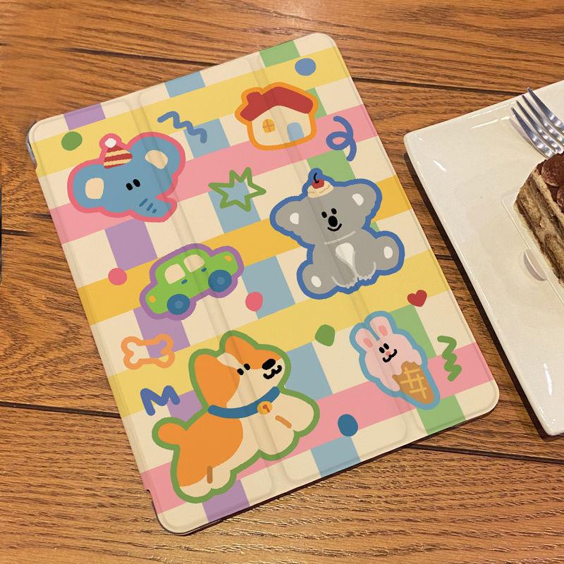For Smart Case iPad Gen 9 10.2 New High Quality Cute Colorful Cartoon Pattern Tri-fold iPad Case Air 4 10.9 Pro12.9 Air 3 10.5 with Pencil Holder