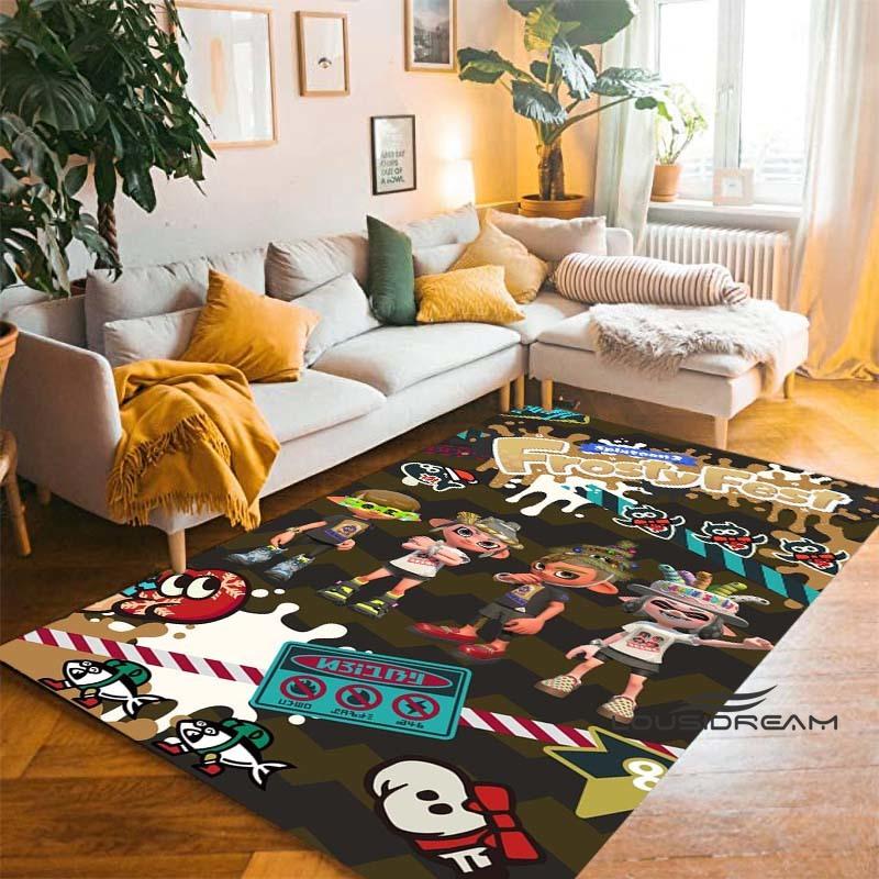 Cartoon Anti-Slip Mat for Kids, PC Gamer, 3D Gaming, Splatoon Rug, Home Carpet, Living Room, Bedroom, Sofa, Doormat, Area Decor1