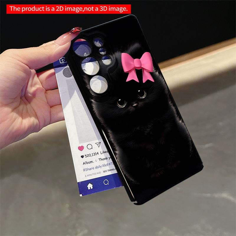 2DFlat Samsung phone case Black Kitten with Pink Bow Phone Case Applicable to Galaxy S23 S24 S25ULTRA S26 A12 A14 A15 A16 A54 A55