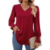 Women's V-Neck Long Sleeve Blouse with Ruffled Cuffs In Multiple Colors
