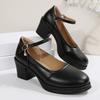 Модные туфли-лодочки на массивном каблуке с круглым носком и ремешком на щиколотке, туфли Мэри Джейн для женщин, элегантные туфли на высоком каблуке, офисная обувь, большой размер, Chaussure Femme