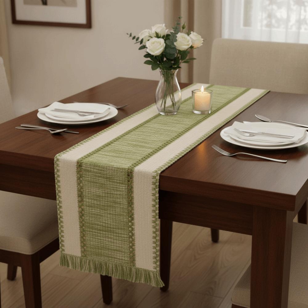 with Gradient Tassel Long Tablecloth Splicing Color Table Cover Farmhouse Table Runner Party