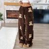 Women's Cute Bear Plush Pajama Pants Wide Leg Plush Casual Pants