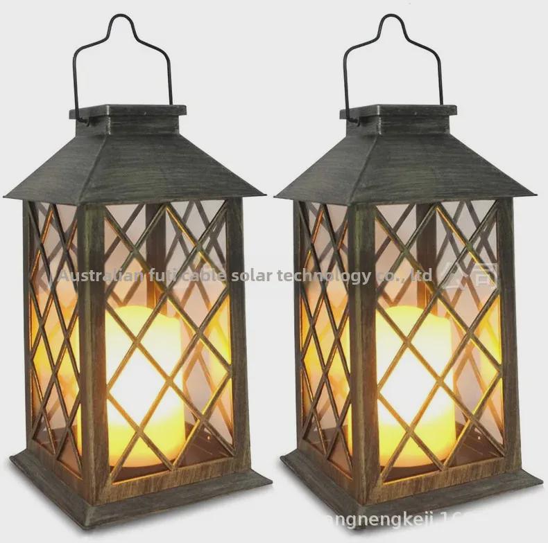 Solar Retro Palace Lantern with Flickering LED Candle for Outdoor Lawn and Garden Decoration