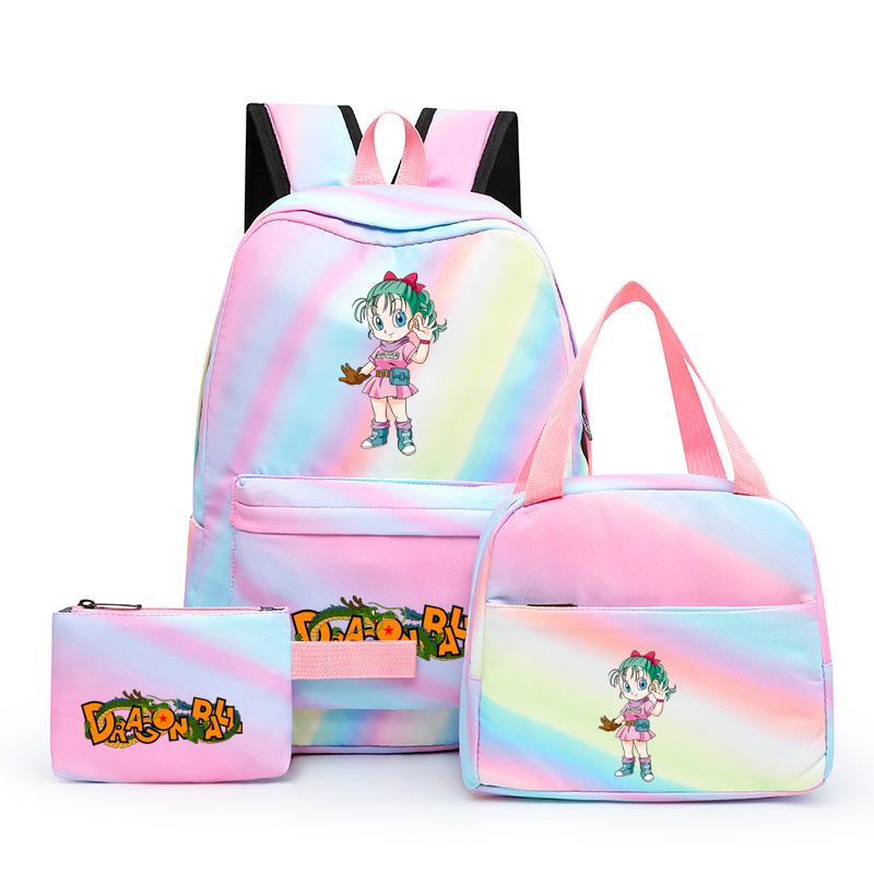 3Pcs/set Dragon Ball Colorful Backpack with Lunch Bag for Women Student Teenagers Rucksack Casual School Bags Sets
