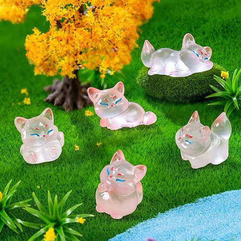 Cartoon Cute Mini Luminous Little Fox Micro Ornaments Miniature Figurines Creative Diy Home Decoration Accessories Gifts