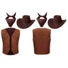 Unisex Kids Western Cowboy Outfit Open Front Vest with Bandanna Hat Set Carnival Party Fancy Dress Up