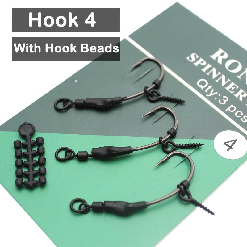 3-х крючок для ловли карпа, готовые привязанные снасти Ronnie с крючками-бусинами, вращающийся спиннер 11 (Сверхсильный) Крючок 4/6/8 с покрытием из ПТЭФ для аксессуаров для карповых снастей