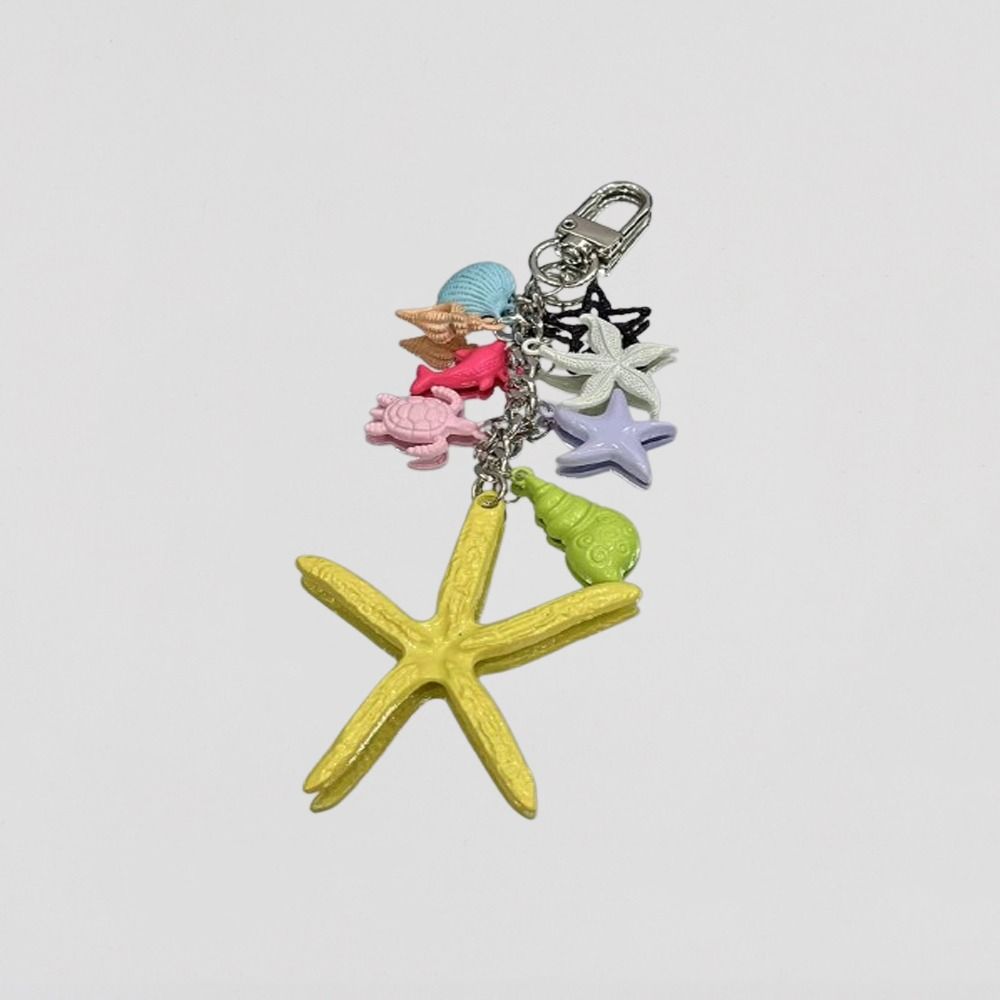 Zinc Zinc Alloy Ocean Style Keychain Candy Color Shell Tassel Pendant Beaded Starfish Turtle Keyring  Gifts