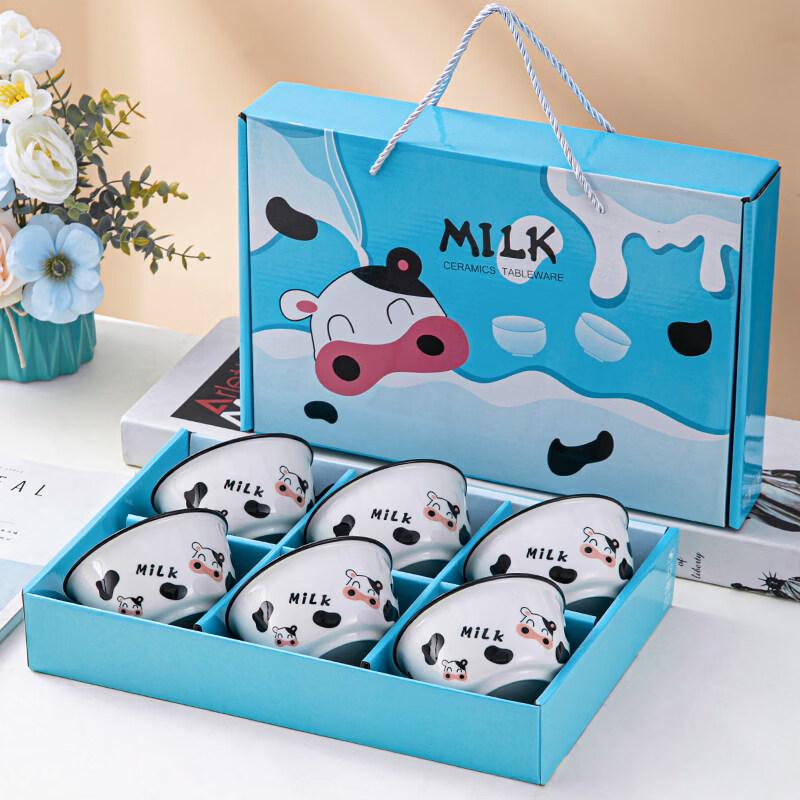 Sweet Elegant Cow Print Ceramic Bowl Gift Set (6 Pcs)