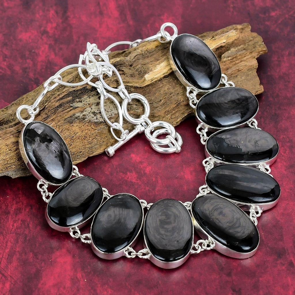 Black Obsidian Awesome Bracelet & Necklace Jewelry Set, 925 Solid Sterling Silver Jewelry, Handmade Gemstone Jewelry For Her