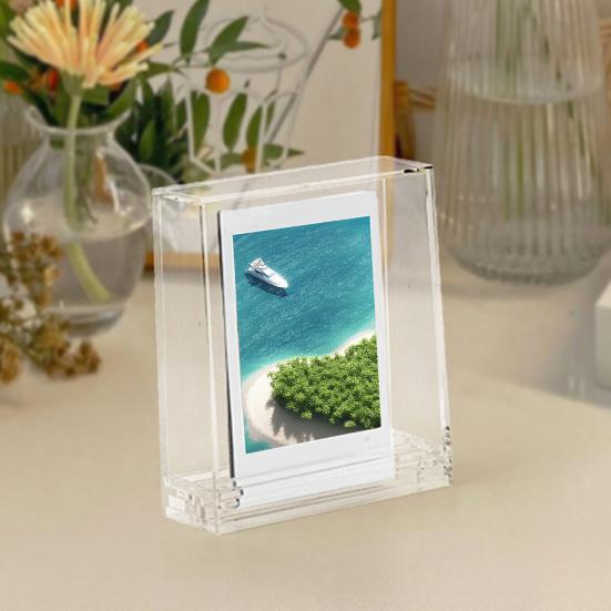 Прозрачная фоторамка, двусторонняя видимая пылезащитная основа с пазами, прочная настольная 3-дюймовая рамка для мгновенного отображения фотографий с камеры