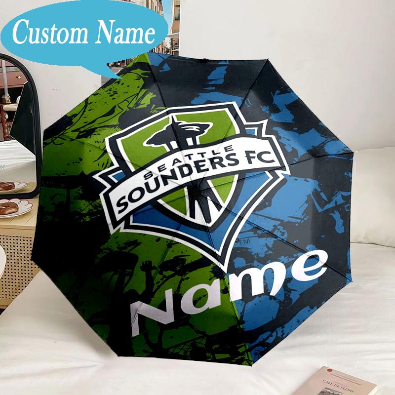 Custom Name Umbrella Seattle FC Crest Umbrella 8-Frame for Travel, Camping, Casual Lightweight Portable, Essential for Family Gifts