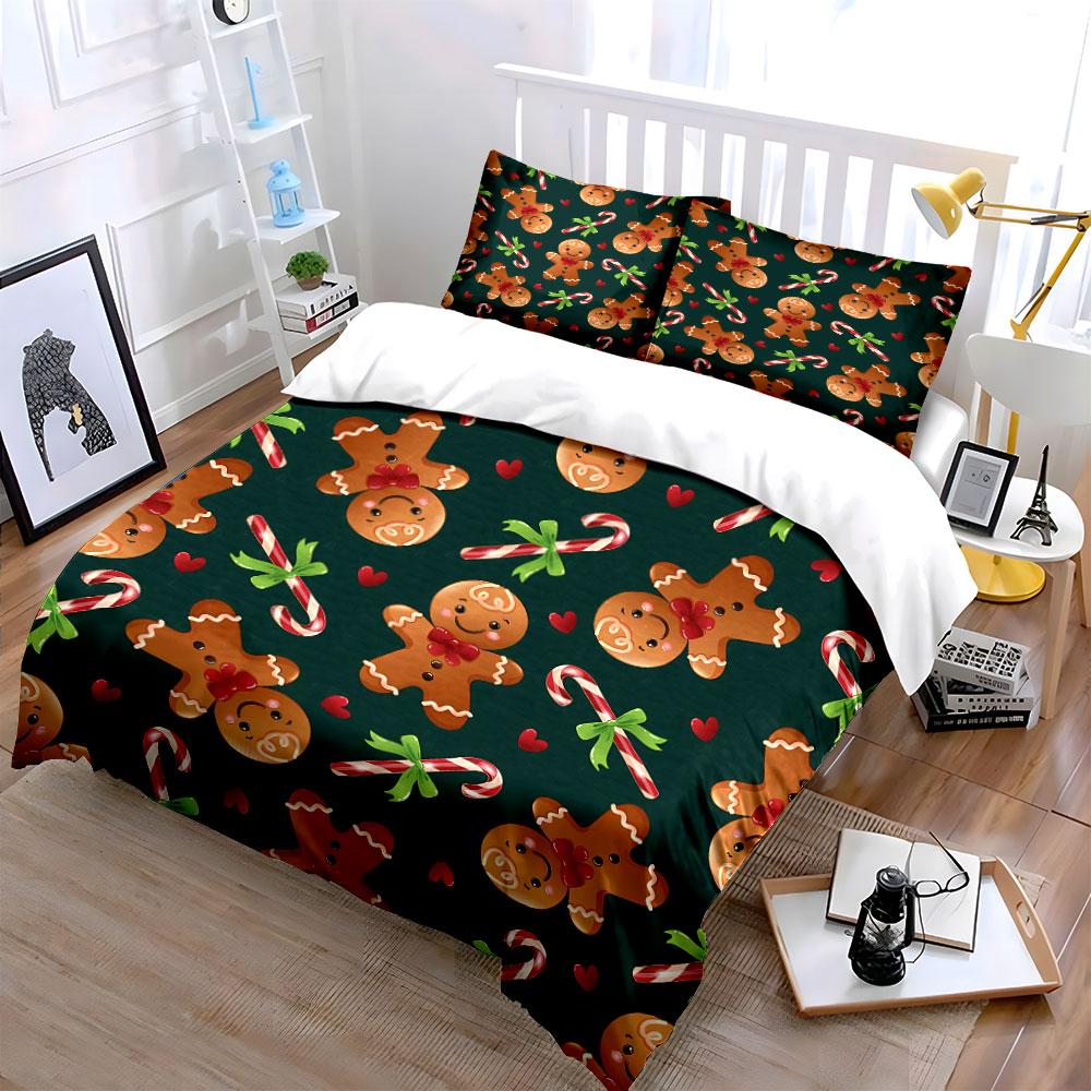 Gingerbread Candy Cane Print Bedding Duvet Cover Set Duvet Cover Pillowcases (1*Duvet Cover 2*Pillowcases, without duvet insert)