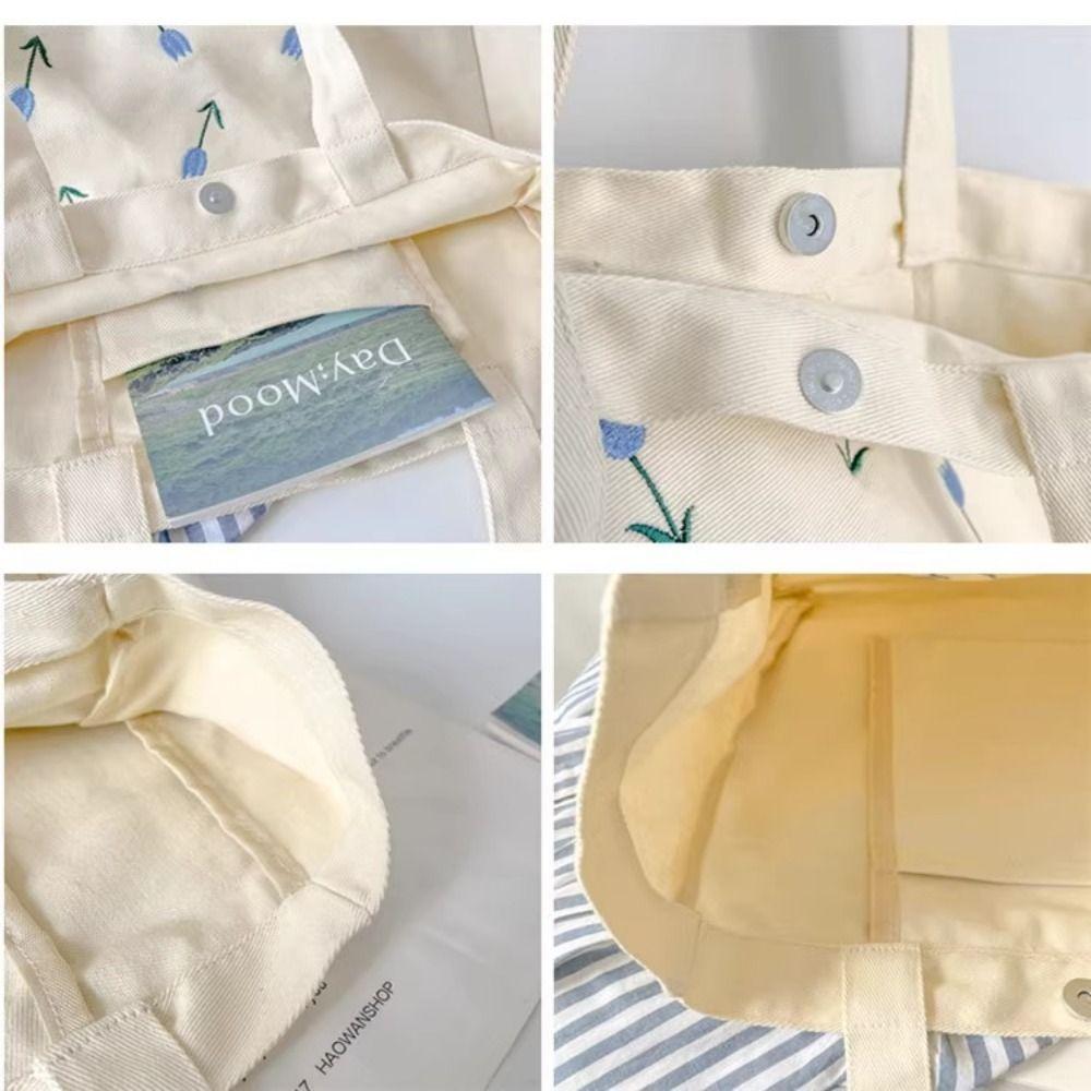 Canvas Cosmetic Storage Organizer Flower Printed Storage Pouch Casual Women's Shopping Bag Student