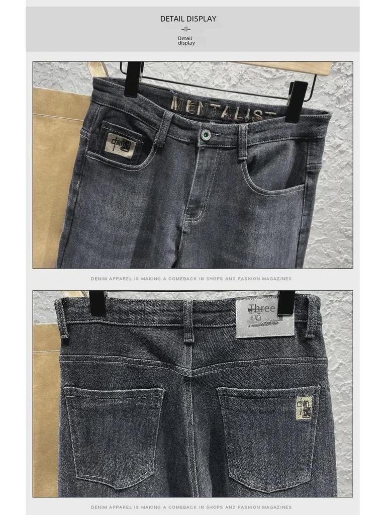 Весна 2023 г. Мужские облегающие джинсы с вышивкой и эластичной отделкой