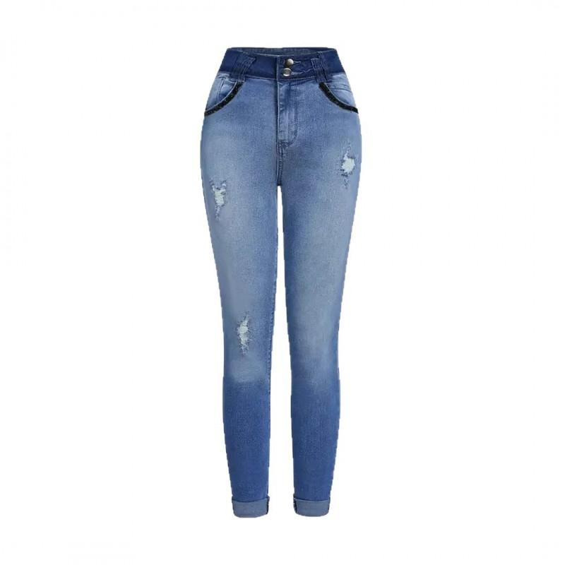 Womens Slim Fit High Waist Denim Jeans With Ripped Detail Stretch Skinny Pants 2026