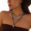 Necklace Set Beaded Layered Choker 4PCS/Set Boho Faux Turquoise Bull Head For Daily And Party Occasions Vintage Style Pendant Delicate Jewelry