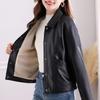 Leather Jacket, Women's Short Style, Spring and Autumn Women's Lapel and Velvet Pu Leather Jacket