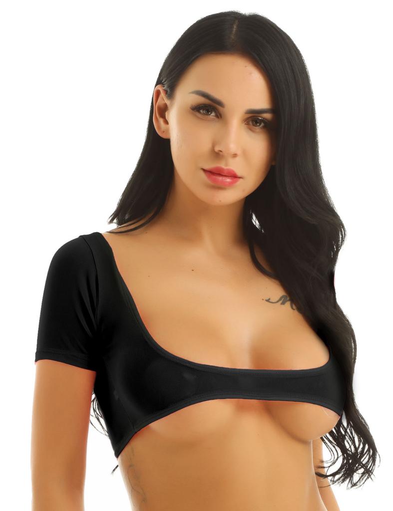Sheer See Through Short Sleeve Crop Top Summer Sexy Short Tops Clubwear Dancewear