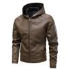 Ретро Уличная Куртка из ПУ Кожи Весна и Осень Мужская Кожаная Куртка с Капюшоном Молодежная Красивая Куртка