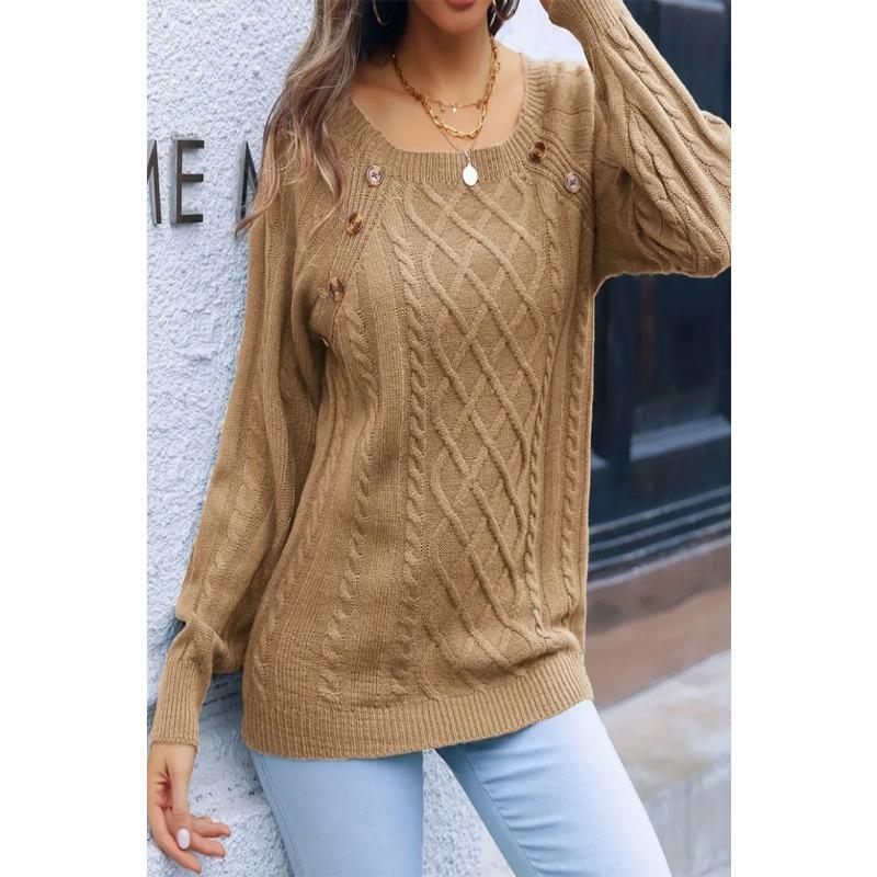 Осенне-зимний женский повседневный свитер с квадратным вырезом и пуговицами