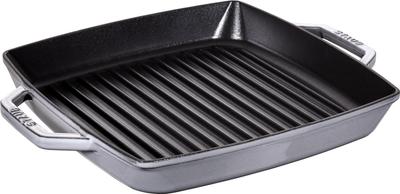 Staub Grill Square Grey Grill, совместимая с японским грилем литая сковорода IH "Pure 28 см", сковорода, ручки, металл, эмаль, [Авторизованный продукт] и
