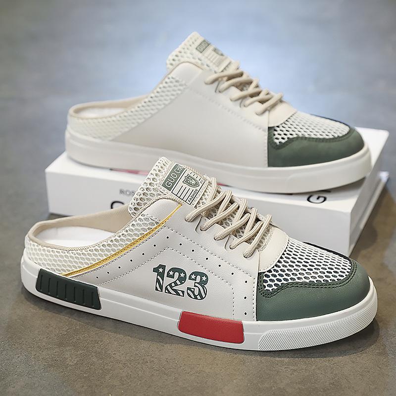 Тапочки Baotou, мужская летняя одежда, нескользящие сетчатые пляжные сандалии, мужская уличная обувь без каблука большого размера