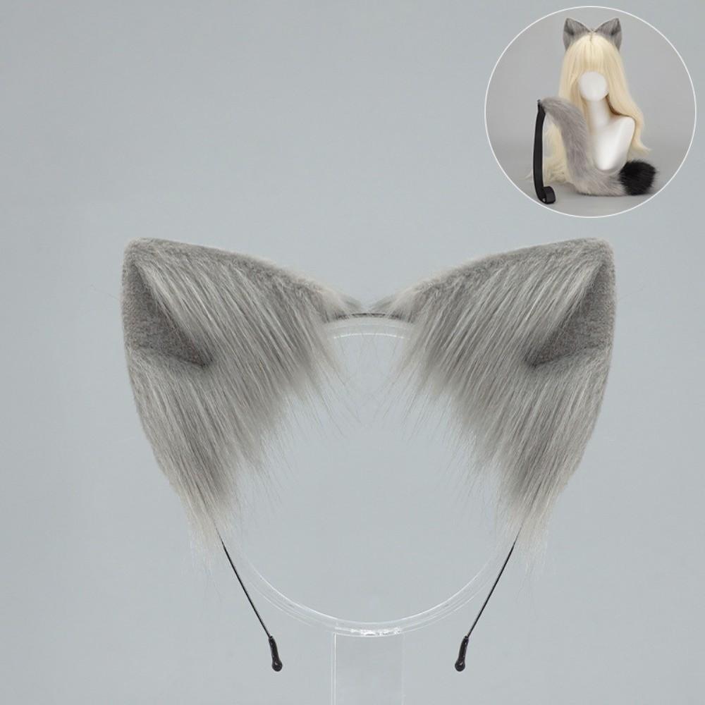 Handmade Cat Ear Headband Realistic Animal Ears Hair Band New Furry Cat Tail Set Party Props