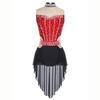 Women Lyrical Dance Dress Mock Neck Sleeveless Backless Shiny Rhinestones Color Block Mesh Skirted Leotard